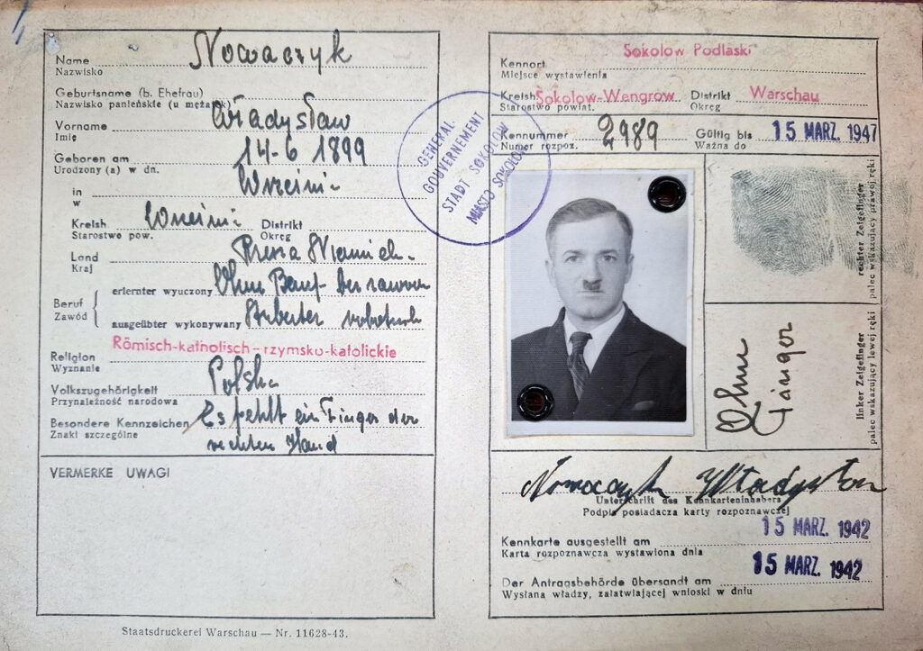 Władysław Nowaczyk (źródło: Archiwum Państwowe w Poznaniu Oddział w Gnieźnie, Karty ewidencyjne mieszkańców powiatu wrzesińskiego z okresu II wojny światowej, sygn. 1108, dokument udostępnił Jarosław Dominik Górski)