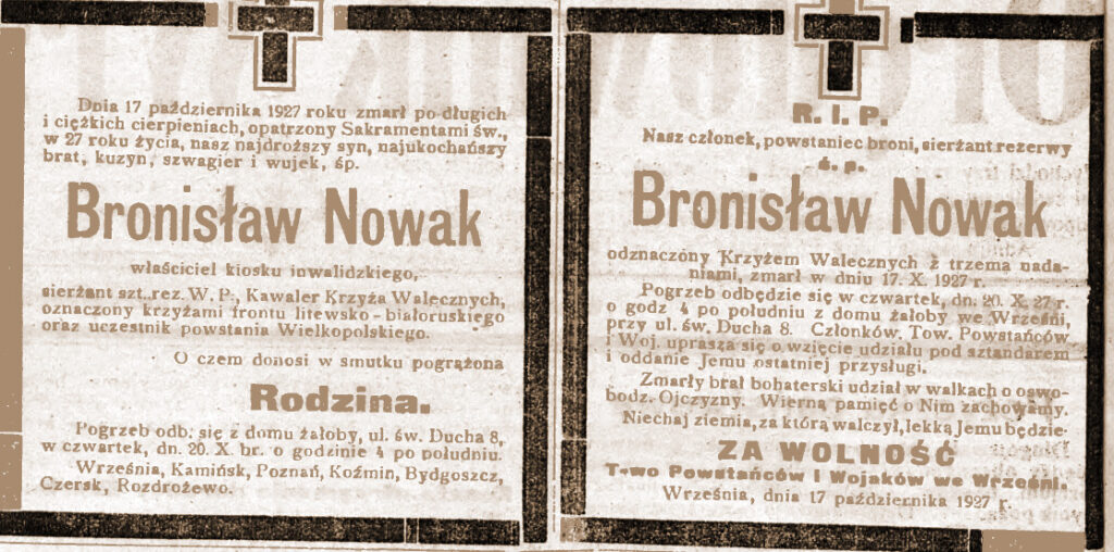 Nowak Bronisław - Orędownik Wrzesiński  nr 121 z 20.10.1927 r.