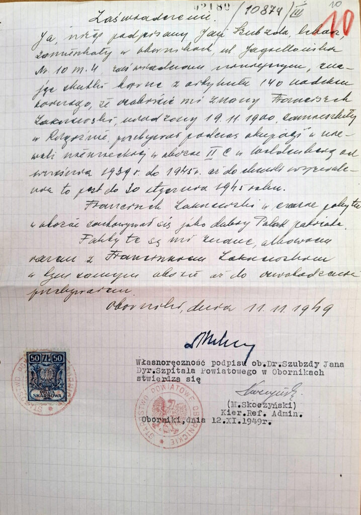 Franciszek Zakrzewski (dokument udostępnił Jarosław Dominik Górski)