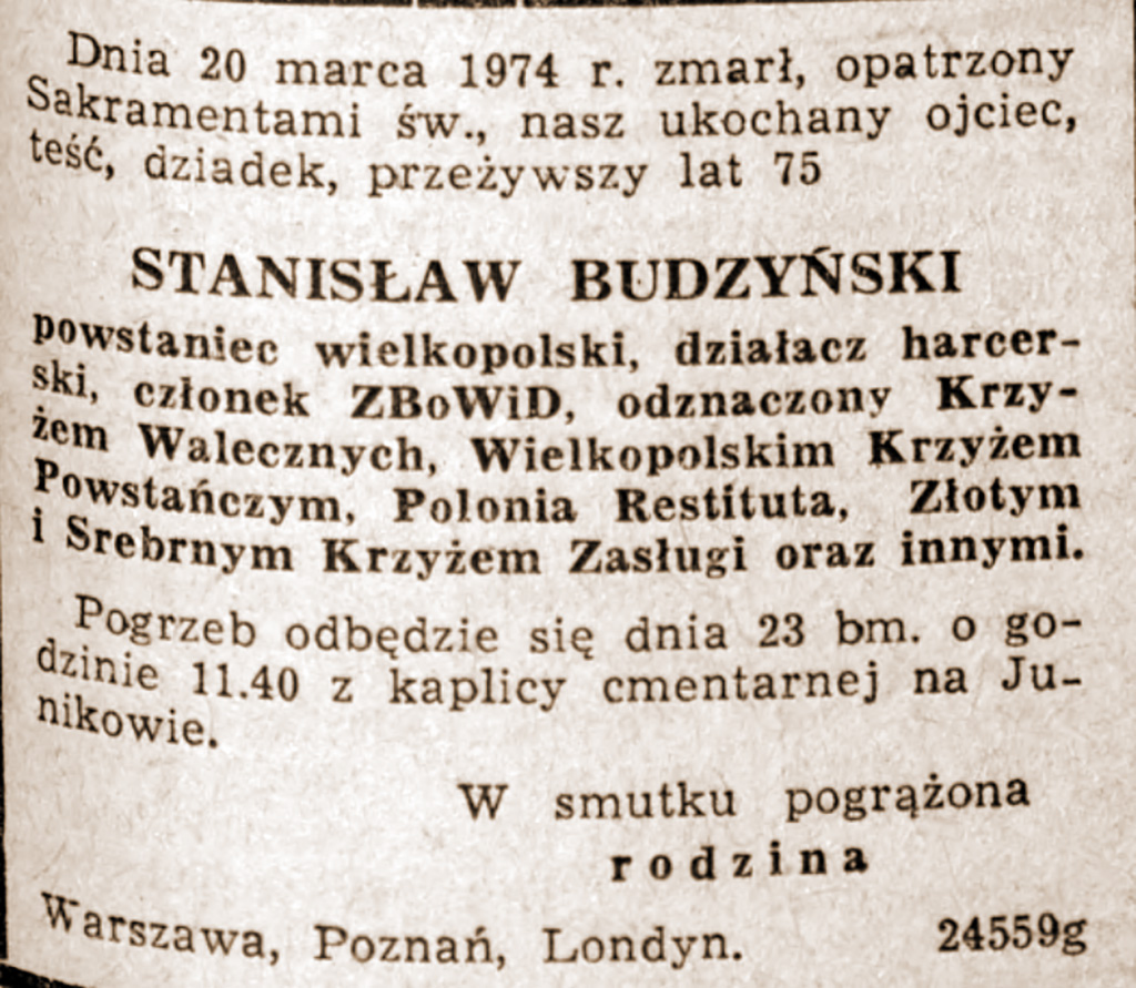 Stanisław Budzyński - Głos Wielkopolski nr 69 z 22.03.1974 r.