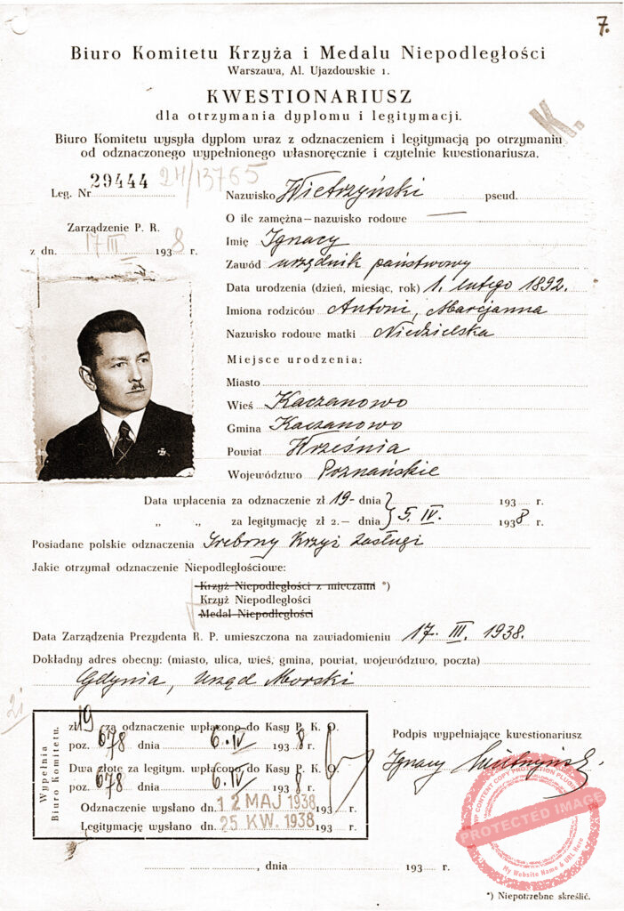 Ignacy Wietrzyński - dokument udostępniła Anna Wietrzyńska-Malinowska