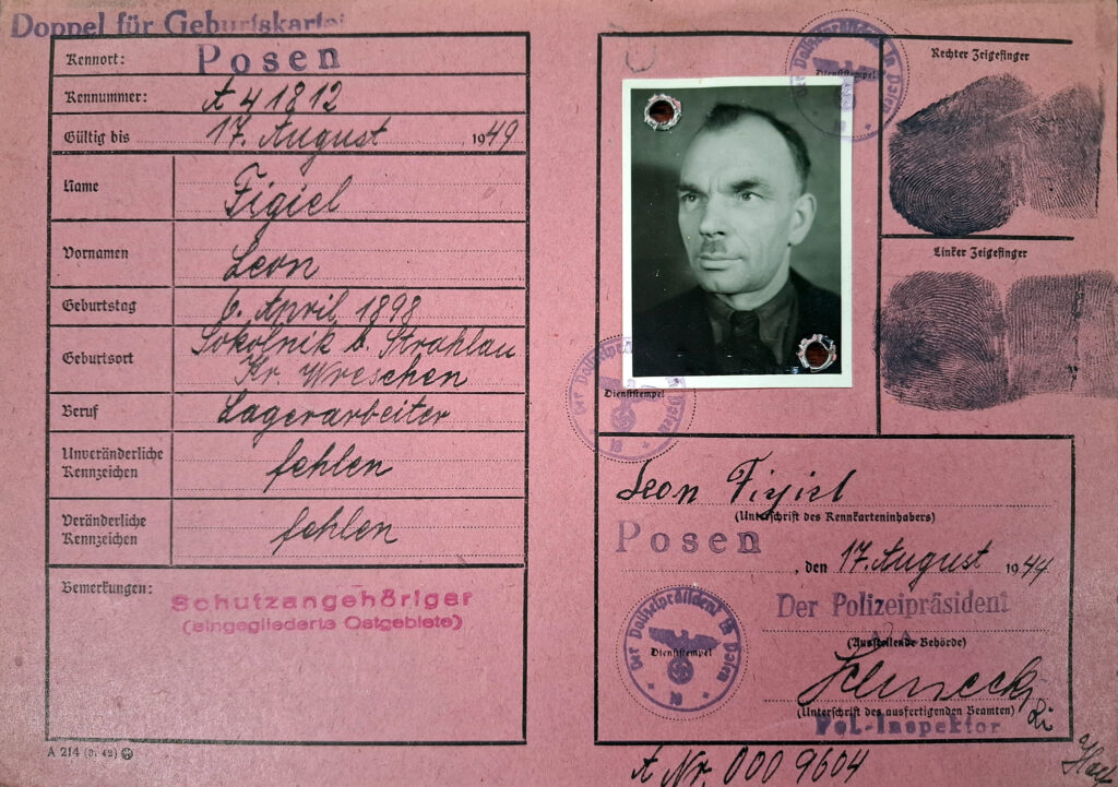 Leon Figiel (źródło: Archiwum Państwowe w Poznaniu Oddział w Gnieźnie, Karty ewidencyjne mieszkańców powiatu wrzesińskiego z okresu II wojny światowej, sygn. 286, dokument udostępnił Jarosław Dominik Górski)
