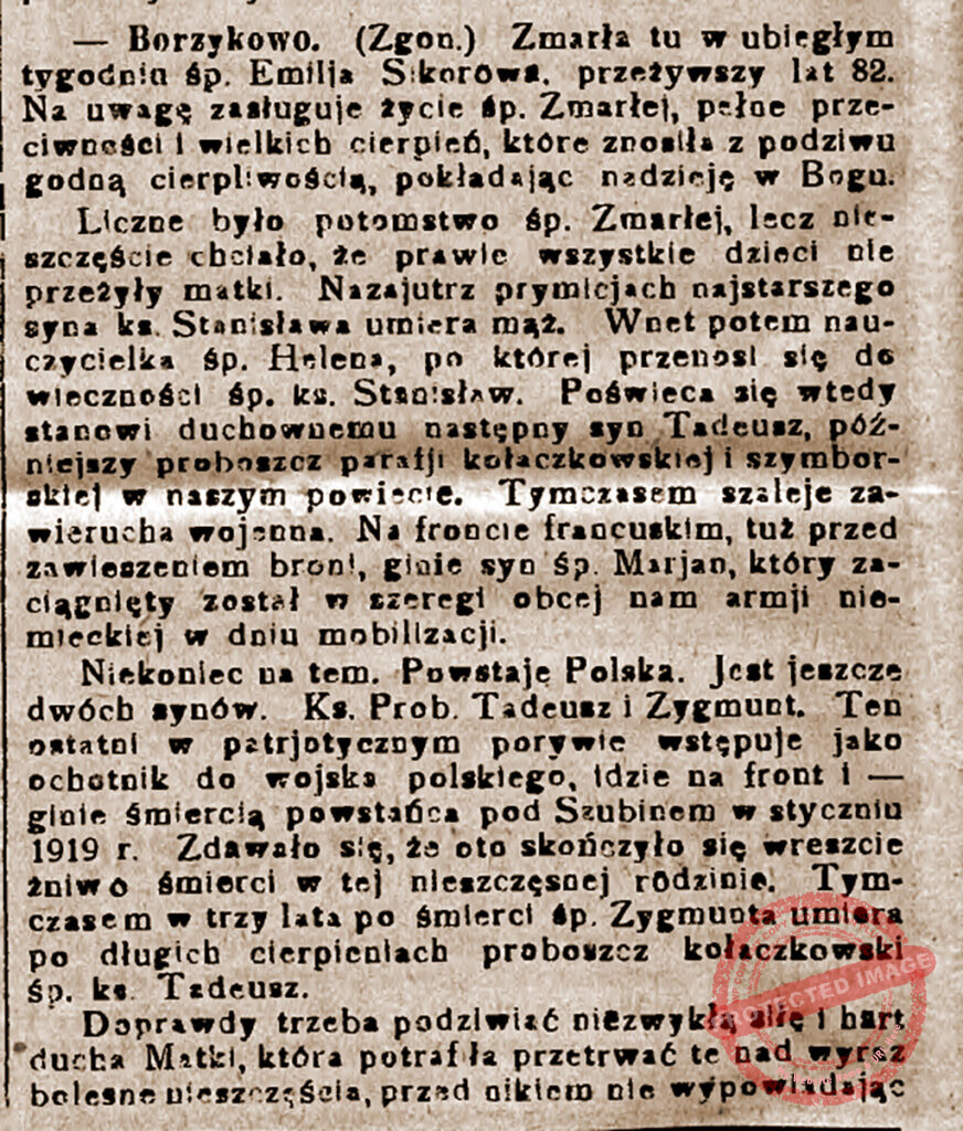 Zygmunt Sikora - Orędownik Wrzesiński  nr 151 z 30.12.1933 r.
