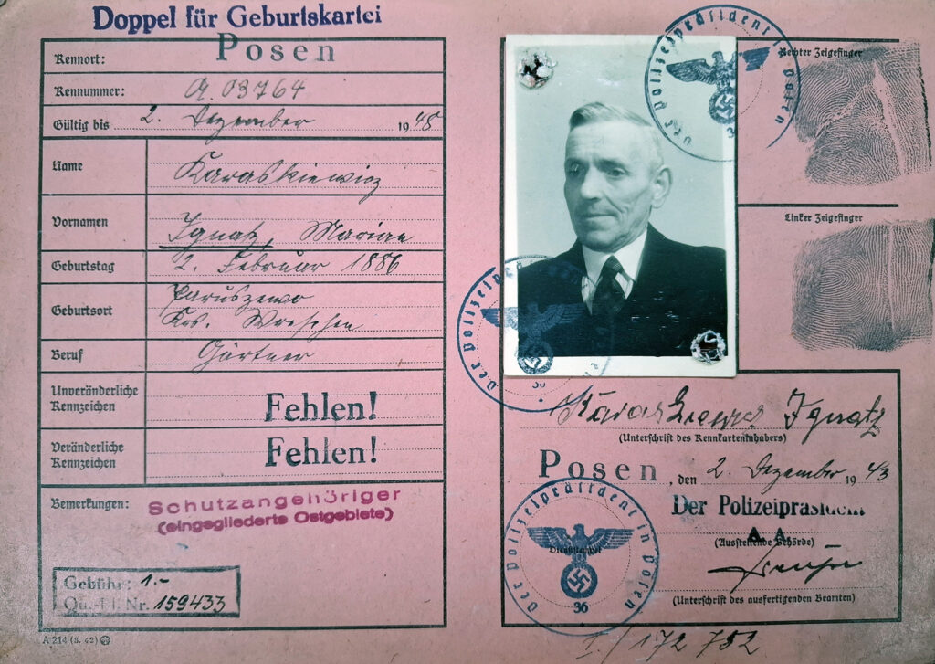 Ignacy Karaśkiewicz (źródło: Archiwum Państwowe w Poznaniu Oddział w Gnieźnie, Karty ewidencyjne mieszkańców powiatu wrzesińskiego z okresu II wojny światowej, sygn. 606, dokument udostępnił Jarosław Dominik Górski)