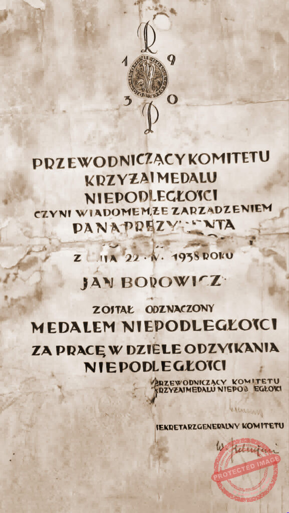 Jan Borowicz - dokument udostępniły; Roma {wnuczka ) i Joanna (córka) Książkiewicz