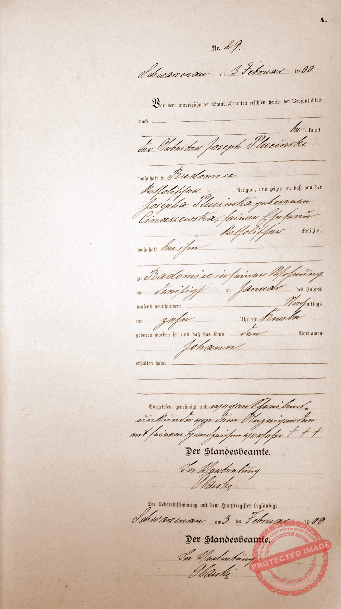 Jan Pluciński (dokument udostępnił Jarosław Dominik Górski), źródło: Archiwum Państwowe w Poznaniu Oddział w Gnieźnie, Karty ewidencyjne mieszkańców powiatu wrzesińskiego z okresu II wojny światowej, sygn. 1245.