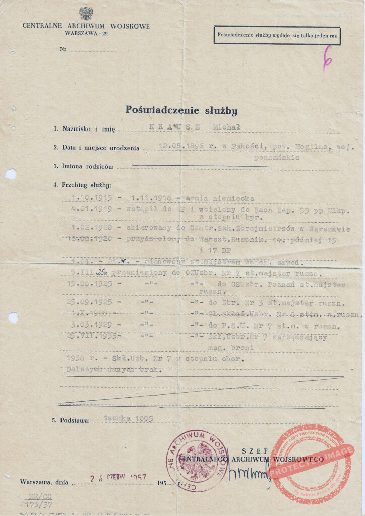 Michał Krause (dokument udostępnił Jarosław Dominik Górski)