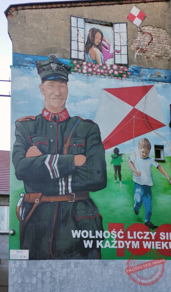 Mural na szczycie budynku przy placu Armii "Poznań" w Środzie Wielkopolskiej (zdjęcie udostępnił Remigiusz Maćkowiak)