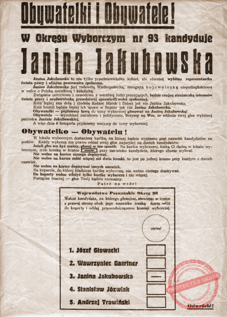 Janina Łakińska Jakubowska - ulotka wyborcza