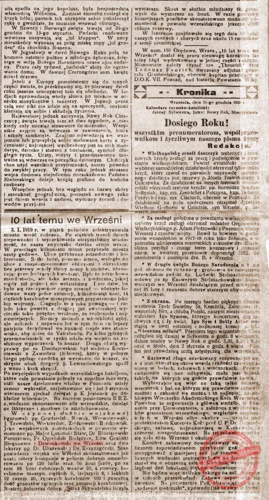 Jerzy Dzwonkowski - Orędownik Wrzesiński nr 1 z 1.1.1929 r.