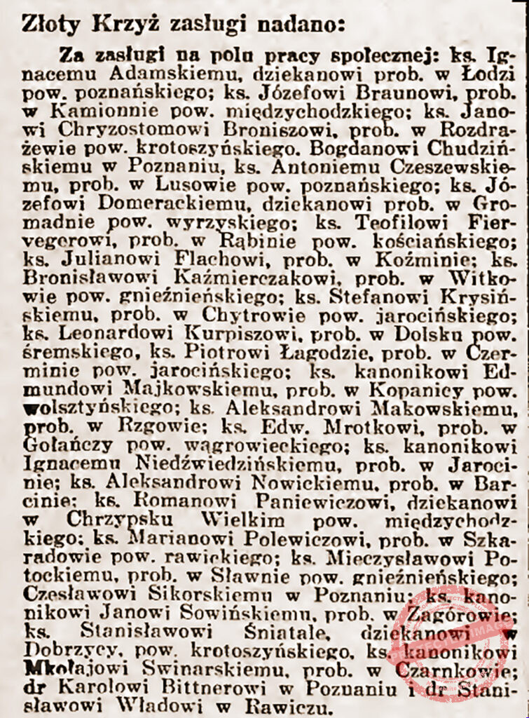 Bronisław Antoni Kaźmierczak - Krzyż zasługi Gazeta Powszechna nr 283 z 11.12.1938 r.