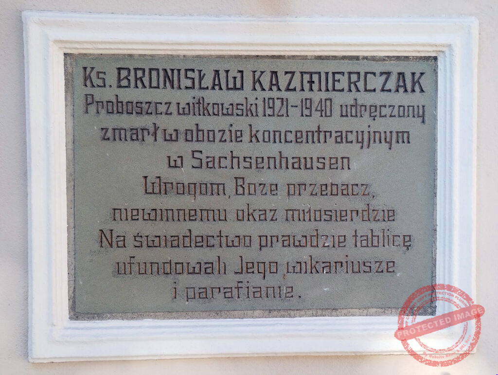 Bronisław Antoni Kaźmierczak - tablica pamiątkowa na zewnętrznej ścianie kościoła w Witkowie (zdjęcie udostępnił Remigiusz Maćkowiak)